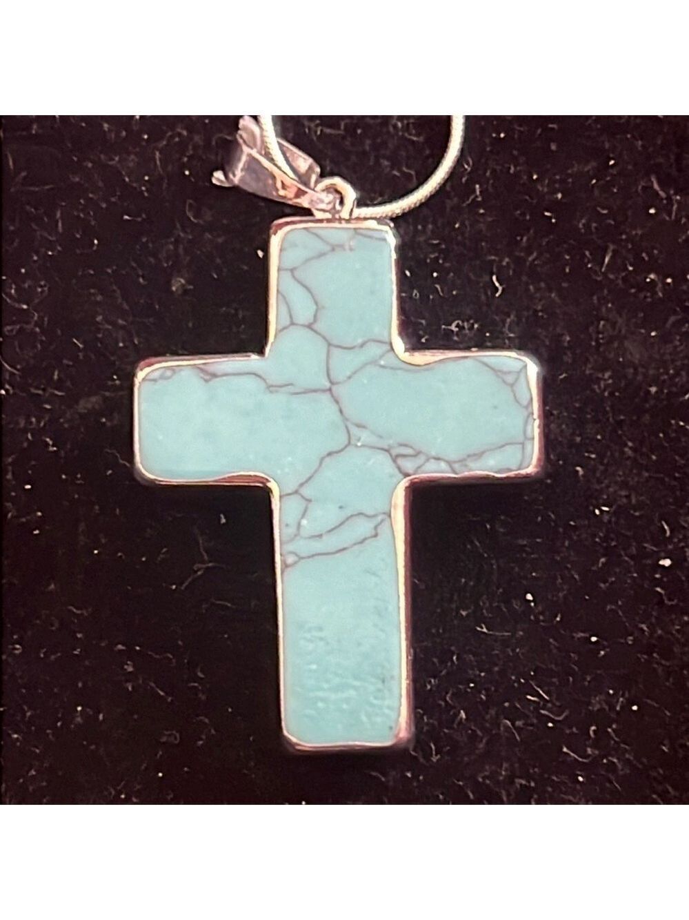 Silver Stone Cross Necklace Blue Sterling Silver Snake Chain